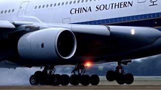 SPRAY on a Wet Morning Landing - China Southern Airbus A380 Superjumbo in Amsterdam Schiphol