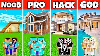 Minecraft Battle  Family Luxe Compact House Build Challenge - Noob Vs Pro Vs Hacker Vs God