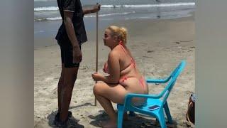 Erect penis prank on the beach..