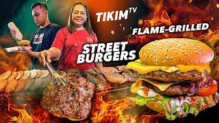 60 Pesos Flame-Grilled STREET BURGER sa TAYUMAN  Manila Street Food  TIKIM TV