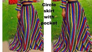 How to cut and sew a circle flare skirt with pockets.