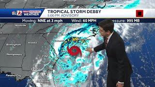 Latest forecast update on Tropical Storm Debby