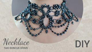 Işıltılı PartiDüğün Kolyesi Yapımı. Bright Bead GothicChoker Necklace.How to make beaded Necklace