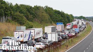 Aerial footage shows huge queues waiting to cross the channel in Folkestone