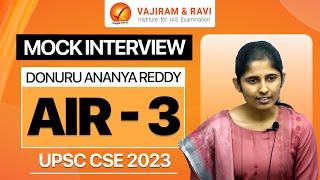 DONURU ANANYA REDDY AIR 3 Mock Interview  UPSC CSE 2023 IAS  Vajiram & Ravi