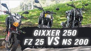 Gixxer 250 Vs Pulsar Ns 200 Vs Fz 250  La revancha  Drag Race 