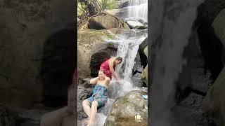 Nepali woman Open Bathing at Waterfall