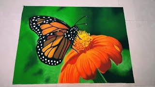 Realistic Butterfly Flower Poster Rangoli  Nature Scenery Rangoli