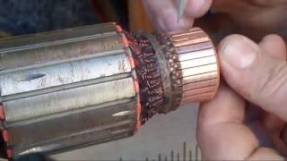 Sparking carbon brushes  Cleaning the armatures  commutator bar on a circular saw