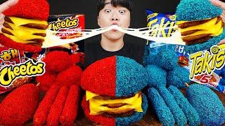 ASMR MUKBANG  CHEETOS CHEESE BURGER Cheese stick Fire Noodles hot dog recipe  eating