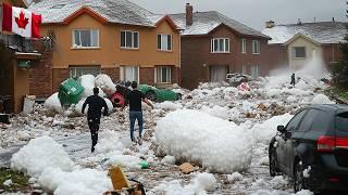 Chaotic scene in Canada 5-inch hail devastated the city severely damaging vehicles