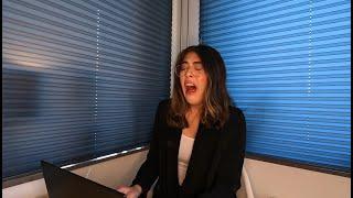Allergic office girl sneezes
