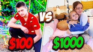 $100 vs $1000 CAMPING OVERNIGHT CHALLENGE