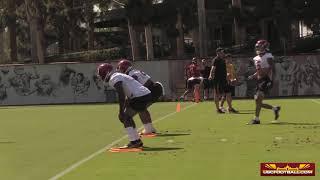 Safety drills from USCs first practice of fall camp