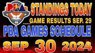 PBA Standings today as of September 29 2024  Pba Game results  Pba schedules September 30 2024