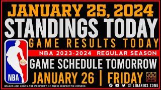 NBA STANDINGS TODAY as of JANUARY 25 2024   GAME RESULTS TODAY  GAMES TOMORROW  JAN. 26  FRIDAY