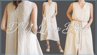 DIY Linen Sleeveless Dress With Front Slit  How To Make A Dress