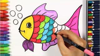 วิธีการวาดและระบายสีปลา  ระบายสีเด็ก HD  การวาดภาพและระบายสี - How to Color and Draw Fish