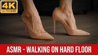 4K High Heels Walking on Wooden Floor - ASMR Nude Louboutin