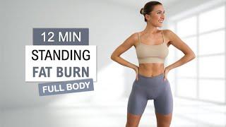 12 Min STANDING FAT BURN  No Jumping  Sweat Session  Calorie Killer Workout  Quick + Intense