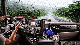 POV Truck Driving Under Heavy Rain  A Truckers  Perspective