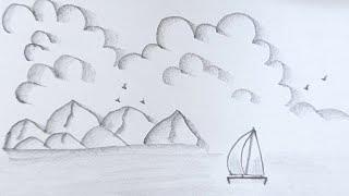 ‍️DRAWING TRICK‍️HOW TO DRAW A SIMPLE SEA SCENERYEASY DRAWING#pencildrawing @TamilNewArt