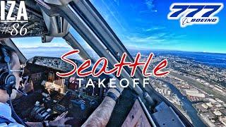B777 SEA  Seattle  TAKEOFF 34R  4K Cockpit View  ATC & Crew Communications