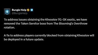 Bungie Addresses Broken Exotic Khvostov Quest in Destiny 2 Check Description For Updates