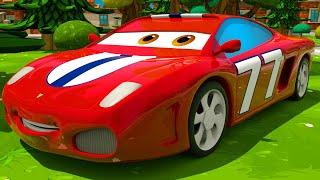 Red Race Car & Yellow Tow Truck - First Race  Motorville - 3D Cars Cartoon for Kids