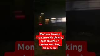Monster Looking Creature with Glowing Eyes Caught on Camera Watching Train Go By Skin Walker?