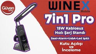 Winex 7in1 Pro 15W Kablosuz Hızlı Şarj Standı+Saat+Alarm+UsbA+Led Işıklı