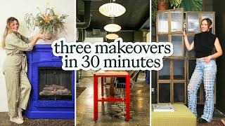 three makeovers in 30 minutes kitchen fireplace living room