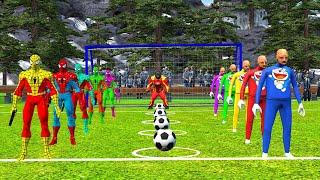 Spider-Man Challenge to play soccer with Cow vs elephant vs gorilla vs lion vs horse  5 superhero