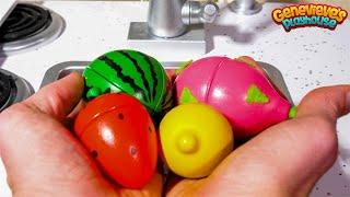 Learn Fruit and Vegetable Names for Kids with Toy Kitchen Cooking Party