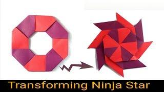 Transforming Ninja Star Blade Shuriken - 8 pointed - Modular Origami Tutorial by Paper Folds  DIY