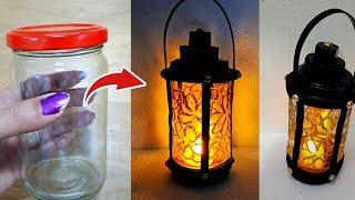 Empty Glass Bottle Reuse Ideas  DIY  Decorative Lantern from recycled glass jar  Upcycling  Lamp