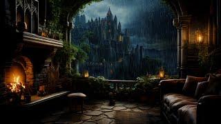 Ambience Night at Rain Thunder in castle Room  Sleep Immediately