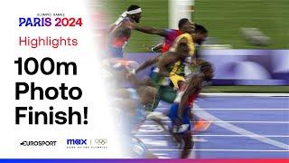 FULL SLOW MOTION USAs Noah Lyles wins Olympic 100m gold by 0.005sec  #Paris2024 #Olympics