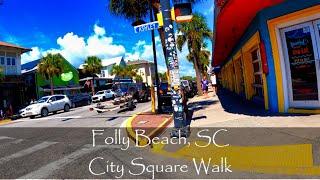 Walking Folly Beach SC - City Square Near The Ocean - 4K