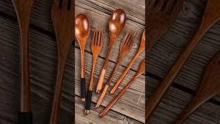 Wooden Spoon Fork Bamboo Kitchen Cooking Utensil Tools Soup-Teaspoon Tableware #shorts #wooden