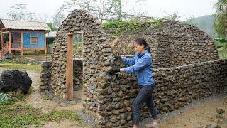 TIMELAPSE START to FINISH Alone Building Stone House - BUILD LOG CABIN with many stone