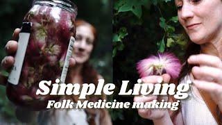 Simple Living Appalachian Homestead. Folk Medicine Making. Mimosa Tincture.