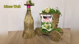 FlaschendekorGeschenkidee Простой способ декорирования бутылки вина гофрированной бумагой