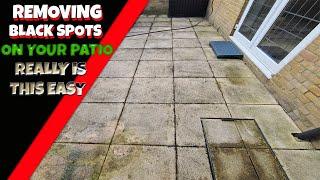 How To Remove Lichen From a Patio - Concrete Patio Black Spot Removal Satisfying Pressure Washing