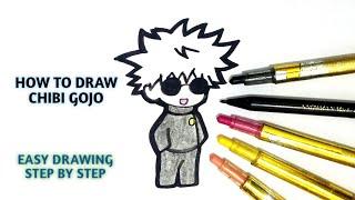 HOW TO DRAW CHIBI SATORU GOJO  JUJUTSU KAISEN ANIME  EASY DRAWING STEP BY STEP TUTORIAL