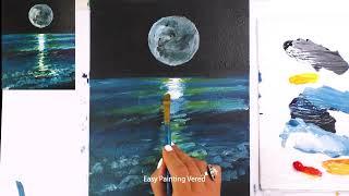 MOONLIGHT Scenery Acrylic painting for beginners Speed painting 