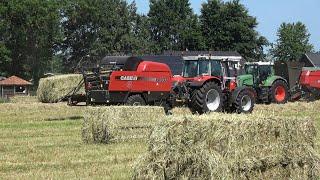 Hooi in balen persen met Massey Ferguson 6S.180 en Fendt 930 Vario met Case IH grootpakpersen 2022