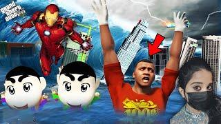 Franklin Surviving Tsunami with Shinchan & Pinchan Saved by Iron Man - GTA 5