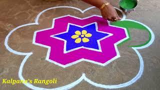 Beginners Rangoli7×4 Kalpanas Lifestyle flowers padi kollam pandaga design muggulu