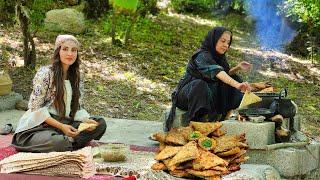 Cooking SAMBOOSE with Lavash Bread in the Garden  IRAN Village Cooking